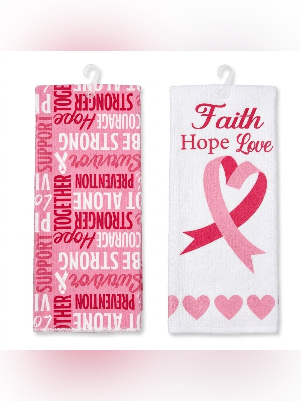 Breast Cancer Awareness Kitchen Towels Set (2) Pink Ribbon Hope Faith Love